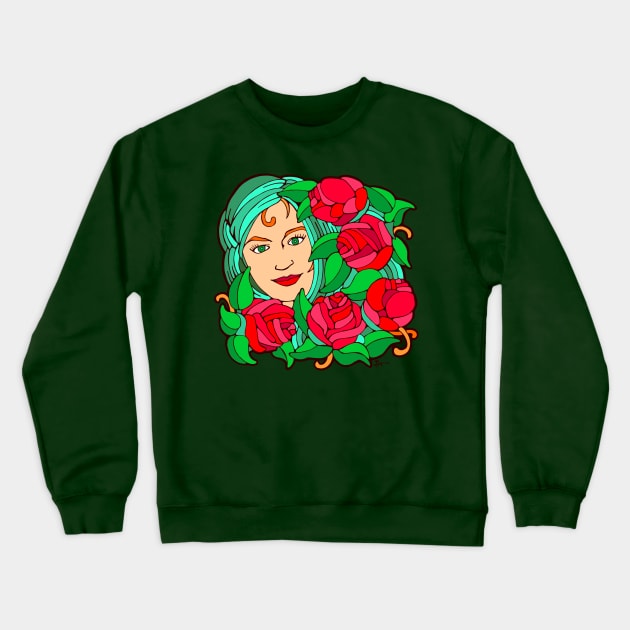 Veil of Red Roses Crewneck Sweatshirt by Julia Moon